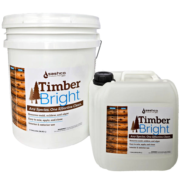 Sashco TimberBright 1 gallon and 5 gallon container