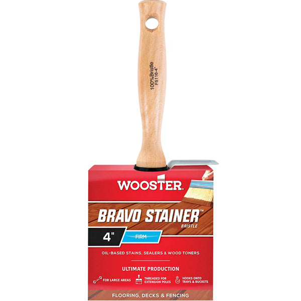 Wooster Bravo Stainer Bristle Brush 4 Inch For Oil-Based Stains F5116