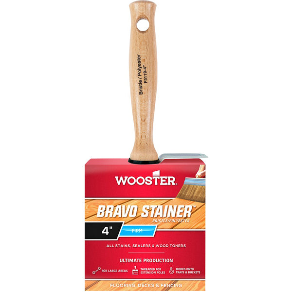4 3/4 Wooster Bravo Stainer #F5119, stain, brushes, semi transparent,  staining, i wood care, sashco, perma chink, Paint Brushes – I Wood Care