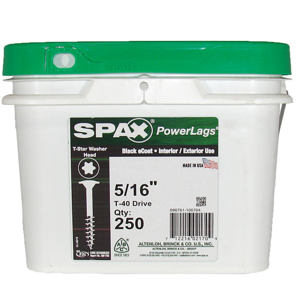 SPAX Power Lags 5/16" T-40 Drive XTM T-Star Washer Head Fastener Pail of 250
